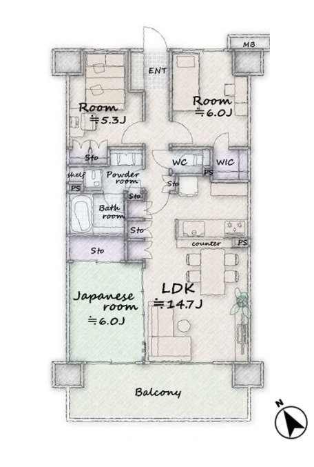 ファインアリーナ北鴻巣参番館の間取り|【ファインアリーナ北鴻巣参番館】・3LDK・専有面積71.50m2・バルコニー面積13.00m2