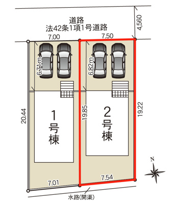 【区画図】 | Cradle garden　南沢又第22　2号棟 | 駐車スペース2台可