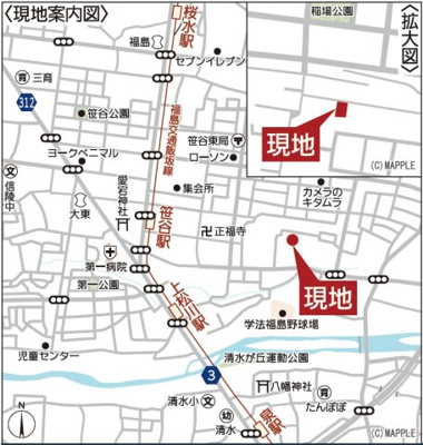 【地図】 | Cradle garden　南沢又第22　2号棟 | 福島交通飯坂線「笹谷」駅徒歩11分