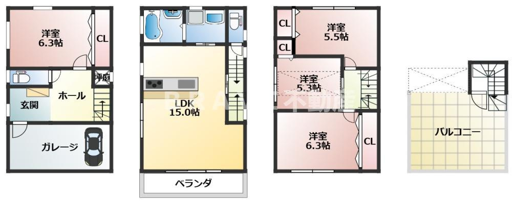 尼崎市杭瀬南新町四丁目戸建て　BRAVI不動産の間取り