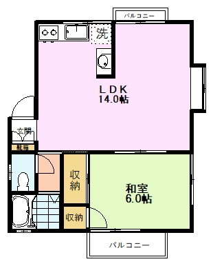 【間取り】 | お鷹の道コーポ | お鷹の道コーポ、202号室、１ＬＤＫ