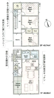【間取り】 | 秦野市千村2丁目  1号棟 第13 | 3LDK　防犯カメラ（利用時WiFi接続必要）　ピッキング対策付玄関ドア　人感センサー付玄関灯　インナーバルコニー　浴室乾燥機+窓　全居室収納（WIC1箇所）　LDK19.9帖（タタミコーナー含む）