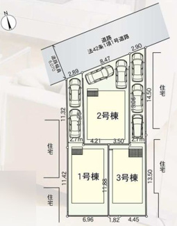 【区画図】 | 秦野市千村2丁目  1号棟 第13 | 1号棟　旗竿地（間口約2.8ｍ）　北側約6.0ｍ公道　駐車2台（車種によります）　敷地面積34.2坪（路地状部分敷地含む）