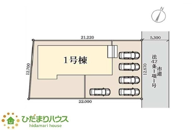 【区画図】 | 第2石岡市下林　新築戸建 | 5台駐車できるゆとりのカースペース完備