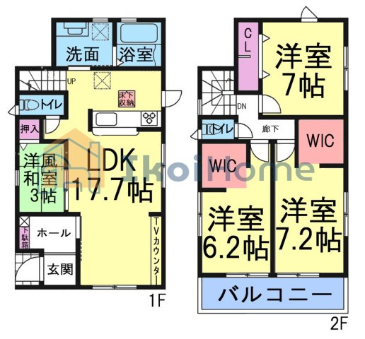 明石市藤江　新築戸建の間取り|●年中無休：当日予約可●LDK17.7帖南東向き！2階全室6帖以上のゆったりとした間取り♪