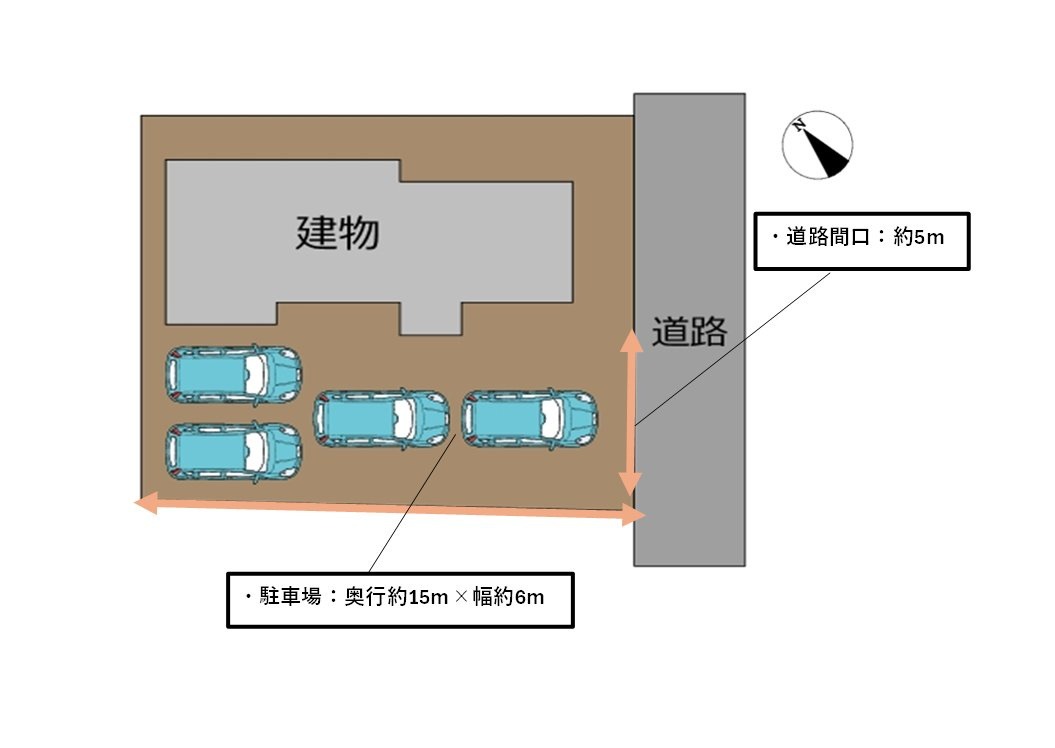 中古戸建　岩瀬郡鏡石町岡ノ内　第一小・鏡石中の区画図|〈リフォーム済み〉駐車スペースは3台可能（車種による）