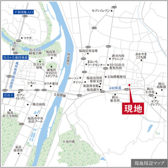 【地図】 | Ｓｍａｒｔ Ｏｎｅ ＣＩＴＹ 福島市岡部 １号棟 | 福島交通バス「福島」駅より25分、バス停「西原」徒歩3分