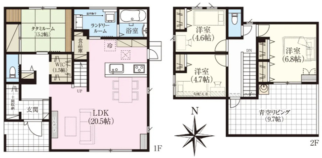 【間取り】 | Ｓｍａｒｔ Ｏｎｅ ＣＩＴＹ 福島市岡部 2号棟 | ４LDK＋土間収納＋ランドリールーム＋WIC＋食品庫＋青空リビング