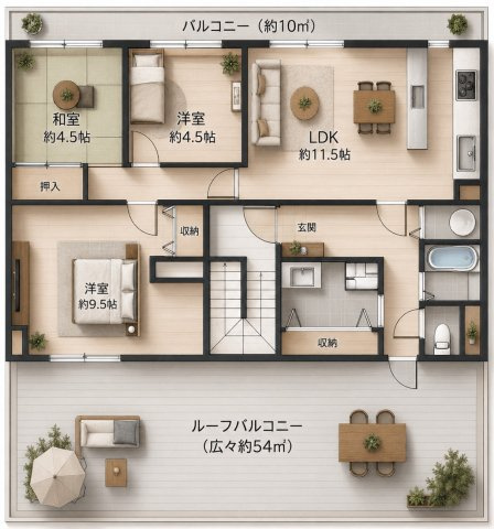 【間取り】 | 森が丘スカイハイツ　ペット飼育可/上大岡駅・上永谷駅徒歩圏/約55㎡の広々バルコニー