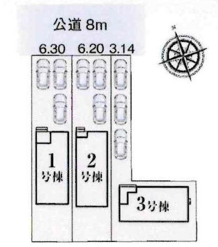 岡崎市広幅町　全3棟・1号棟の区画図