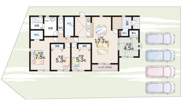 南丹市園部町小山西町一本木　新築一戸建ての間取り