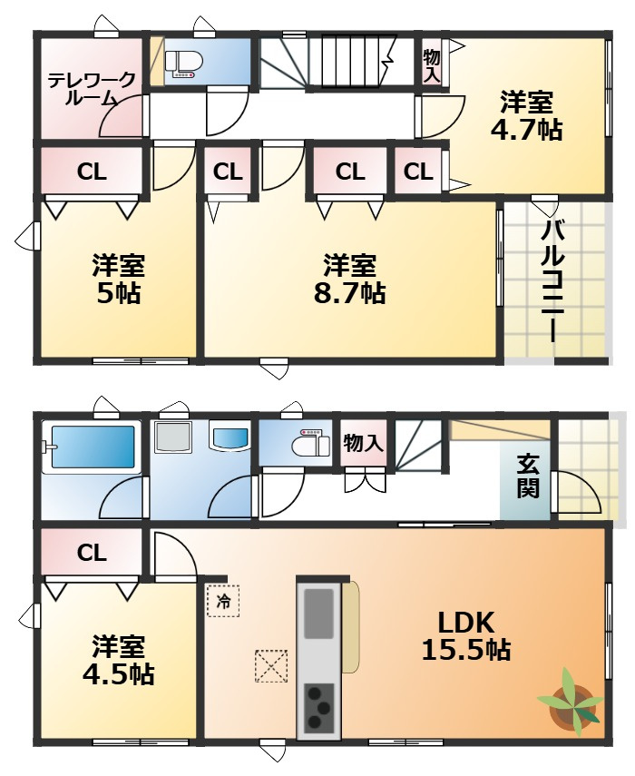 CRADLEGARDEN壬生町緑町第3の間取り|全室南向きで陽当たりの良い間取りです