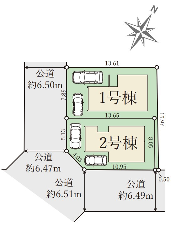 角地につき開放感あり　狩場台3期　新築2区画　2号棟の区画図