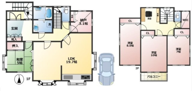 所沢市下富中古戸建の間取り|各部屋への移動がスムーズで、日常の家事や生活が快適にこなせる効率的な間取り設計。無駄のない空間使いで、暮らしやすさと住み心地の良さがしっかりと考慮されています。