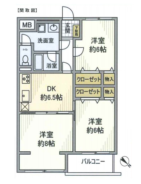 上尾サンハイツの間取り|【上尾サンハイツ】・3DK・専有面積60.99m2・バルコニー面積3.74m2