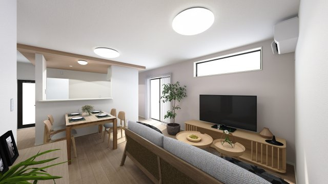 リーブルガーデン高松市三条町第二◇2026年度補助金７５万円対象の長期優良住宅です！の居間・リビング|家族の気配を感じつつ距離感も保ちやすい１７.５帖の広いリビングはお子様をリビングで遊ばせながら様子を見守りやすく、のびのびと過ごさせやすいという利点があります。