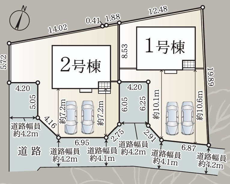 クレイドルガーデン高松市牟礼町大町第２◇光熱費の負担の軽減が可能なオール電化住宅ですの区画図|全体区画図
各棟、駐車場スペースは２台以上のゆったりとした区画で広い敷地にゆったりとした配置で住宅が建てられ、日照や通風にも十分に配慮されています。