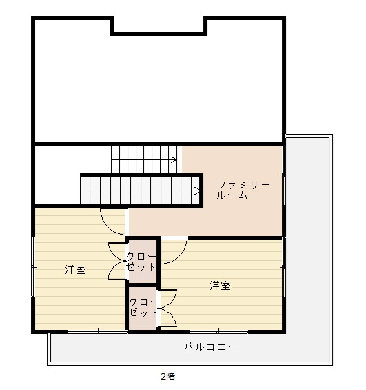久留米市宮ノ陣４丁目　中古戸建の間取り|２階は、６帖の和室が2部屋とファミリールームがあります。