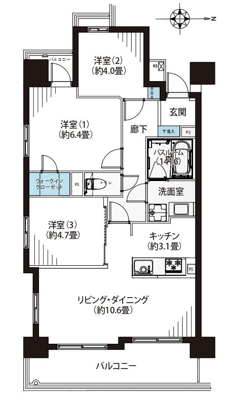 ナイスアーバン浅草の間取り|9階部分・南・東・西・3方角部屋住戸につきまして日当たり・通風・眺望良好。新規リノベーションマンション。