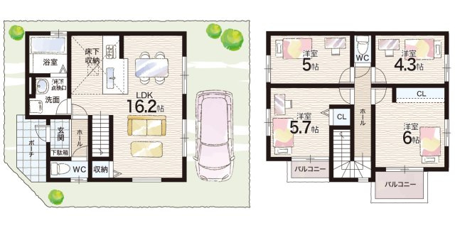 京都市伏見区向島二ノ丸町　第2期　新築一戸建ての間取り|1号地