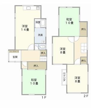 平塚市東八幡2丁目　中古戸建の間取り|南向き　４LDK