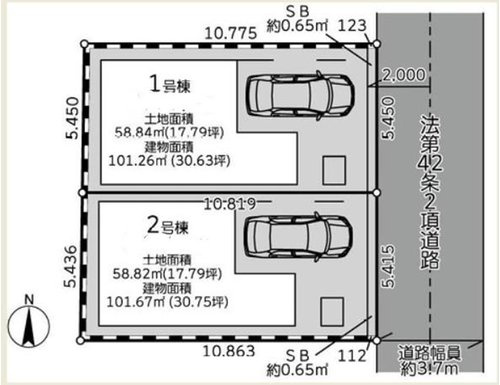 【横浜市金沢区釜利谷東1丁目38-6全2棟新築戸建て】★仲介手数料無料★（釜利谷東小学校・金沢中学校）の区画図