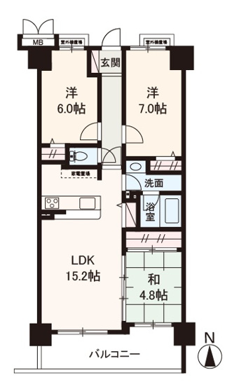 【間取り】 | パレ千里壱号棟 | 8階部分の南向きで陽当り良好！分譲駐車場付き、3LDKリフォーム物件。内覧をご希望の際はお気軽にお電話ください！