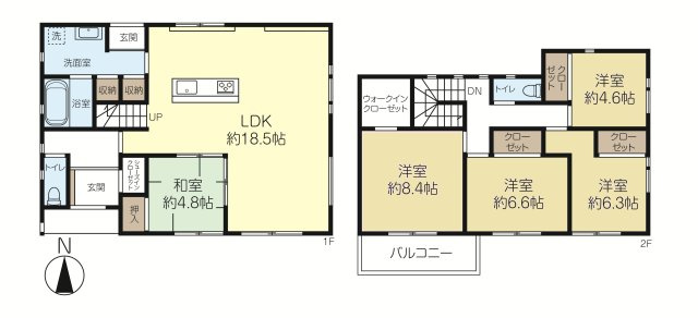 涼風町　中古戸建の間取り|土地面積約209.86㎡、建物面積約135.65㎡、ゆとりの5LDK