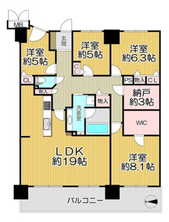 【間取り】 | メロディーハイムたちばな | ４SLDKの間取りで、ファミリー様におすすめです♪収納力も有り、たいへん素敵な間取りです！！※居住中の為、事前にご連絡いただければご案内がスムーズです。