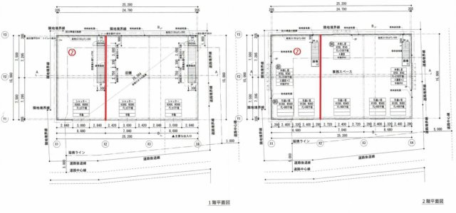 野田市中里の倉庫の間取り|分割　※奥（野田市道側）1／3　1・2階