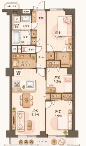日商岩井香里ケ丘マンションの間取り|間取り図はいかがですか？ご希望を叶える間取りですか？リビングの広さは？水回りの位置は？カウンターキッチン？など色々な情報が集約されています。弊社ではリフォームなどのご相談も承っております。