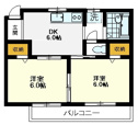 【間取り】 | メゾン恋ヶ窪、202号室、２ＤＫ