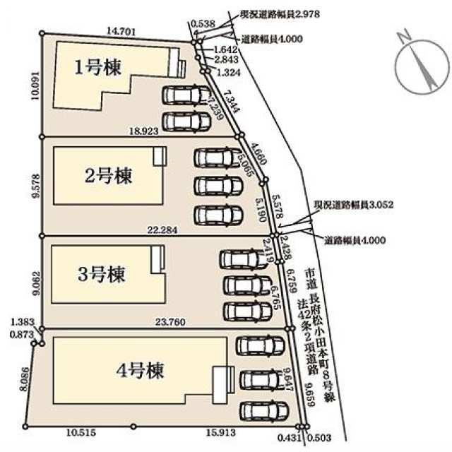 下関市長府松小田本町の新築一戸建の区画図| 