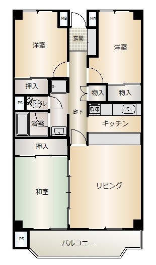ファミール岡山 1階部分の間取り|◆間取りは3LDKです。