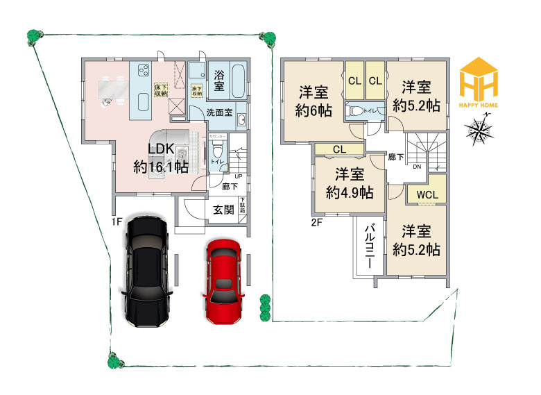 ブルーミングガーデン鈴原町8丁目新築戸建て│4LDK+駐車2台可の間取り|※図面と現況が異なる場合は現況を優先します。