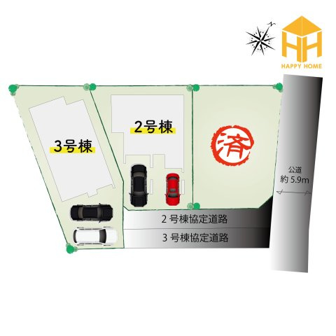 ブルーミングガーデン鈴原町8丁目新築戸建て│4LDK+駐車2台可の区画図|制震技術「TOEI Safety Damper」を搭載×耐震等級3級取得住宅│全3区画堂々完成いたしました◎