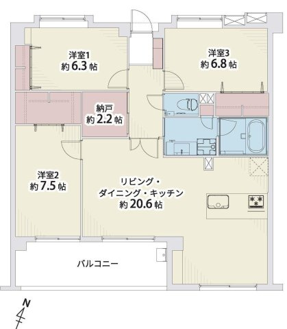 ロイヤルマンションユトリテ田島の間取り|家族構成やライフスタイルに合わせやすい、魅力的な間取り。
