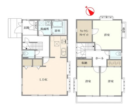 八王子市　絹ケ丘　中古戸建ての間取り|～南西向き3LDK　開放感のあるワンフロアリビングの間取りです～