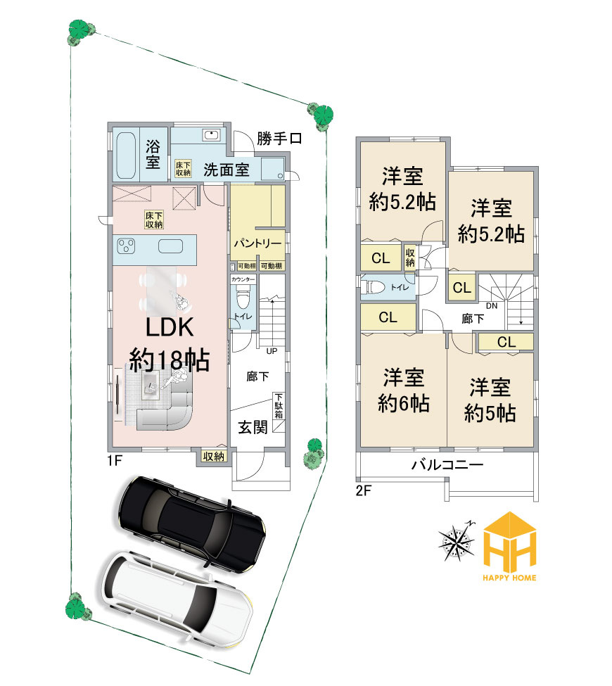 ブルーミングガーデン鈴原町8丁目新築戸建て│3LDK+駐車2台可の間取り|※図面と現況が異なる場合は現況を優先します。