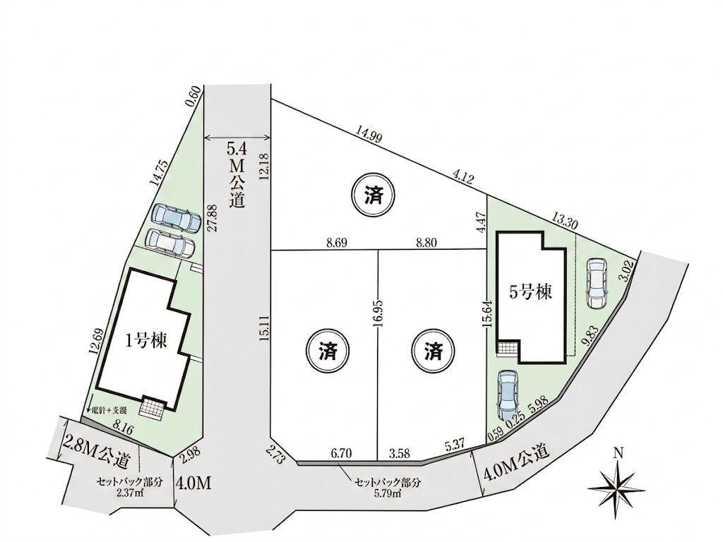 武蔵村山市神明4丁目　新築戸建全5棟の区画図