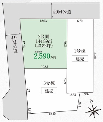 川越市中台3丁目　建築条件なし売地　西武新宿線『南大塚駅』徒歩20分　【武蔵野小学区】の土地図