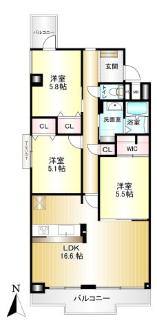 サニーコーポ八木西6階の間取り|3LDK　専有面積：75.94㎡