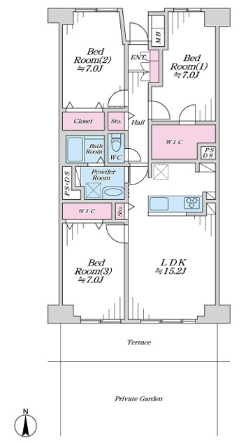 学校もスーパーも超近い！！１階のお部屋でも陽当たり文句なし♪専用庭はお好きなようにアレンジして楽しんで♪【リノベ／横浜パークタウンD棟】の間取り