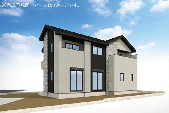 【外観パース】 | 取手市井野8期　新築戸建　1号棟 | 小中学校まで、それぞれ徒歩15分圏内！公園も近く子育て環境良好です(^^)/