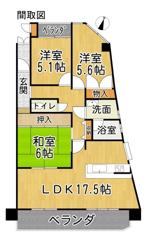 ボナール常滑　2階の間取り|○●間取り図●○
３LDK！南側ベランダに面した17.5帖のリビングは明るく開放的な空間♪