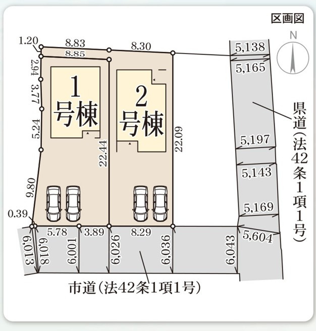 リーブルガーデン高松市仏生山町第七◇2026年度補助金対象の長期優良住宅です！の区画図|全体区画図
車中心生活を支える駐車場スペースは２台以上で、家族それぞれの行動範囲がグッと広がります。