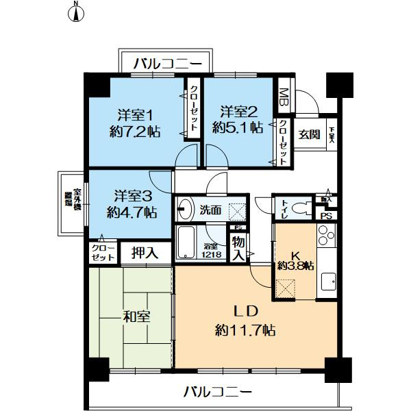 神戸市北区藤原台北町５丁目の中古マンションの間取り