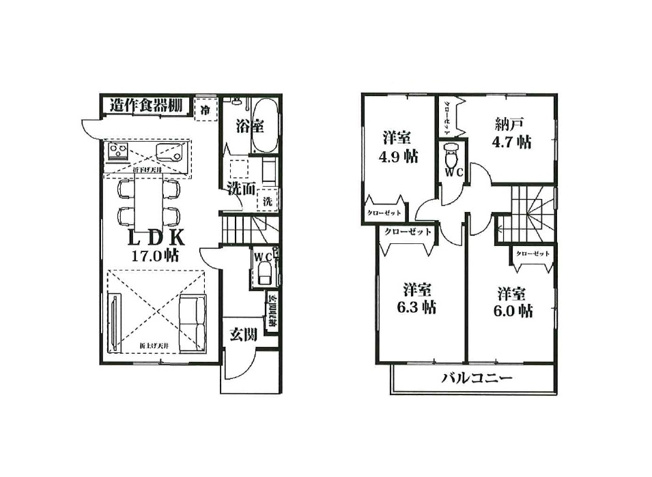 【間取り】 | 志木市本町3丁目　新築一戸建住宅　全1棟　(丸井志木店) | 水回り1階集中設計で家事・育児動線良好です。
リビング全体が見渡せるオープンキッチンで家族のコミュニケーションも取りやすい邸宅。