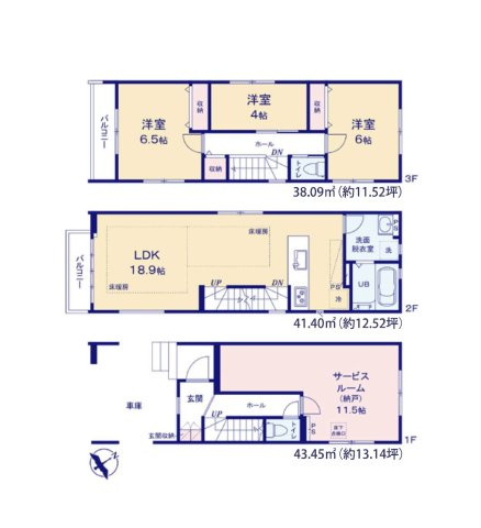 福岡市東区筥松1丁目第1-3棟（1号棟）の間取り|全居室収納付きで便利です。