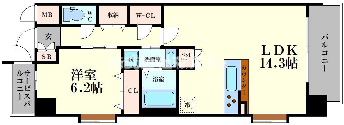 スプランディッド福島WESTの間取り|反転タイプ